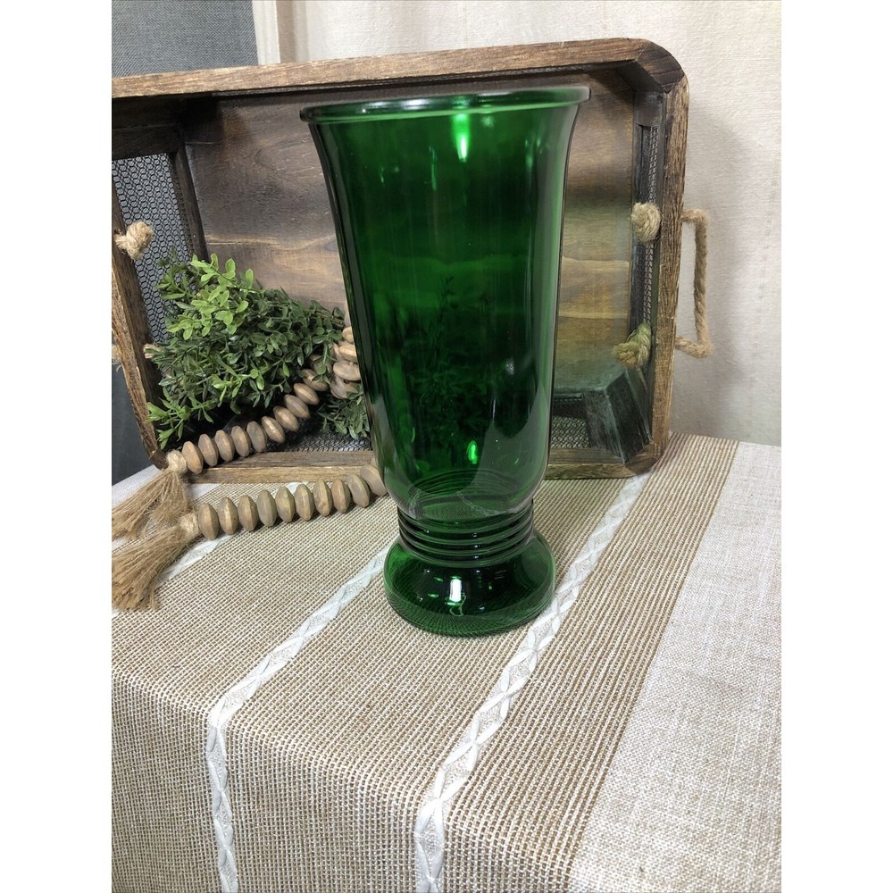 Vintage NAPCO Flower Vase Forest Green Glass Cleveland Ohio USA 9.5"